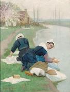 Lionel Walden, Women Washing Laundry on a River Bank
